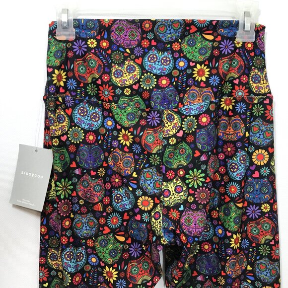 Sugar Skull Halloween Leggings Cat Print Women XL - Picture 5 of 7
